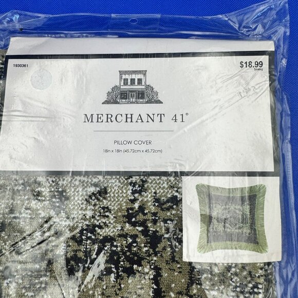 New Merchant 41 18x18 Green & Tan Fringe Pillow Cover - Picture 3 of 9